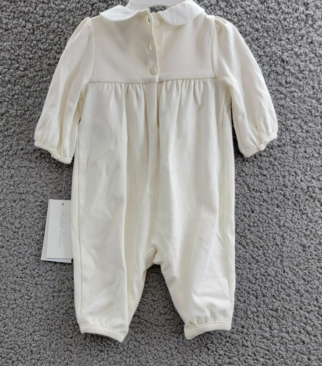 Ralph Lauren Snowflake Smocked Coveralls Baby Girls' 3M White Button Back L/S - Picture 13 of 19