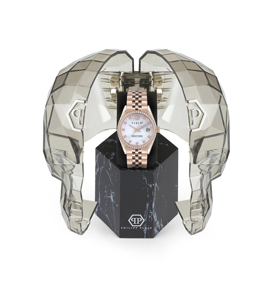 Pre-owned Philipp Plein Analog “date Superlative” Women's Rose-gold Tone Watch - Pwyaa0623