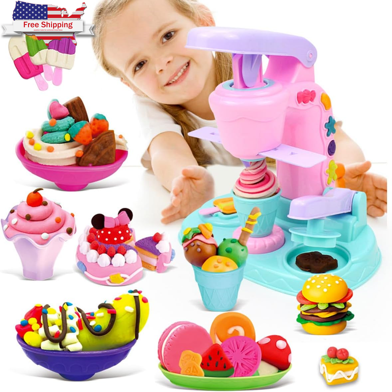 Color Dough for Kids Play Toys, 26 PCS Ice Cream Maker Machine Color Dough Set w