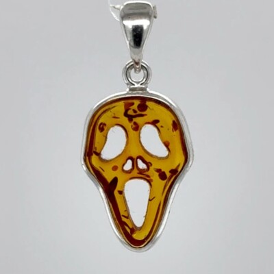 Cognac / Brown BALTIC AMBER Ghost Halloween Pendant 925 STERLING SILVER #9031e