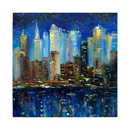 New York Original Art Night Cityscape Painting Skyline Art New York Painting