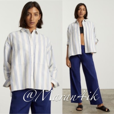 Everlane The Boxy Oxford Button Up Shirt Womens XL Blue Stripe Organic Cotton