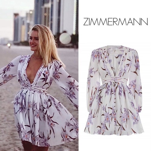 【Zimmermann】クラッシュ フリル Vネック ミディドレス Zimmermann - Crush Frilled Silver V-Neck Midi Dress