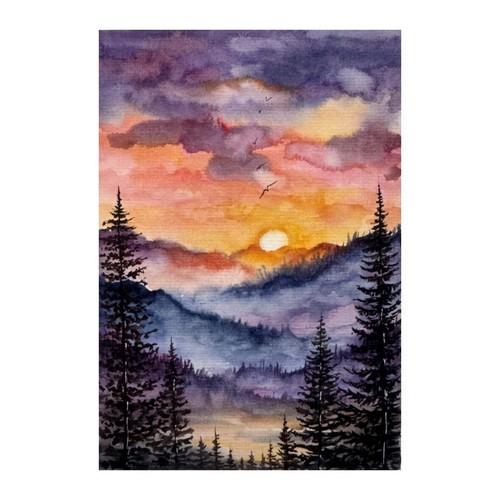 絵画 Mountain ridge lake Original watercolor Art Blue Ridge Painting National Park