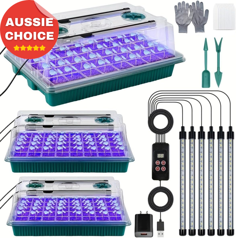 80 Cells Seedling Tray 3 Pack with LED Grow Lights and Humidity Dome Smart Timer