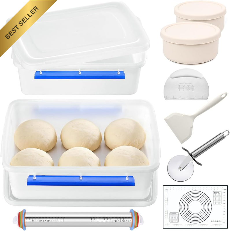 2 Pack Pizza Dough Proofing Box Set, BPA Free Food Grade Stackable Container wit