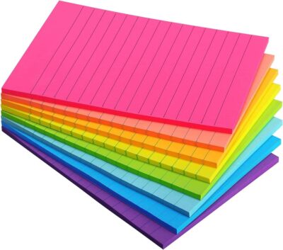 Self Stick Note Pads 4x6 Inches 8 Pack Lined Bright Colors 35 Sheets Each