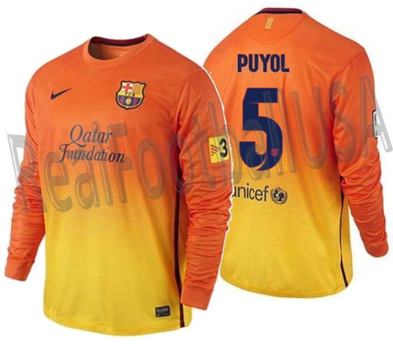 NIKE CARLES PUYOL FC BARCELONA LONG SLEEVE AWAY JERSEY 2012 NIKE CARLES PUYOL FC BARCELONA LONG SLEEVE AWAY JERSEY 2012