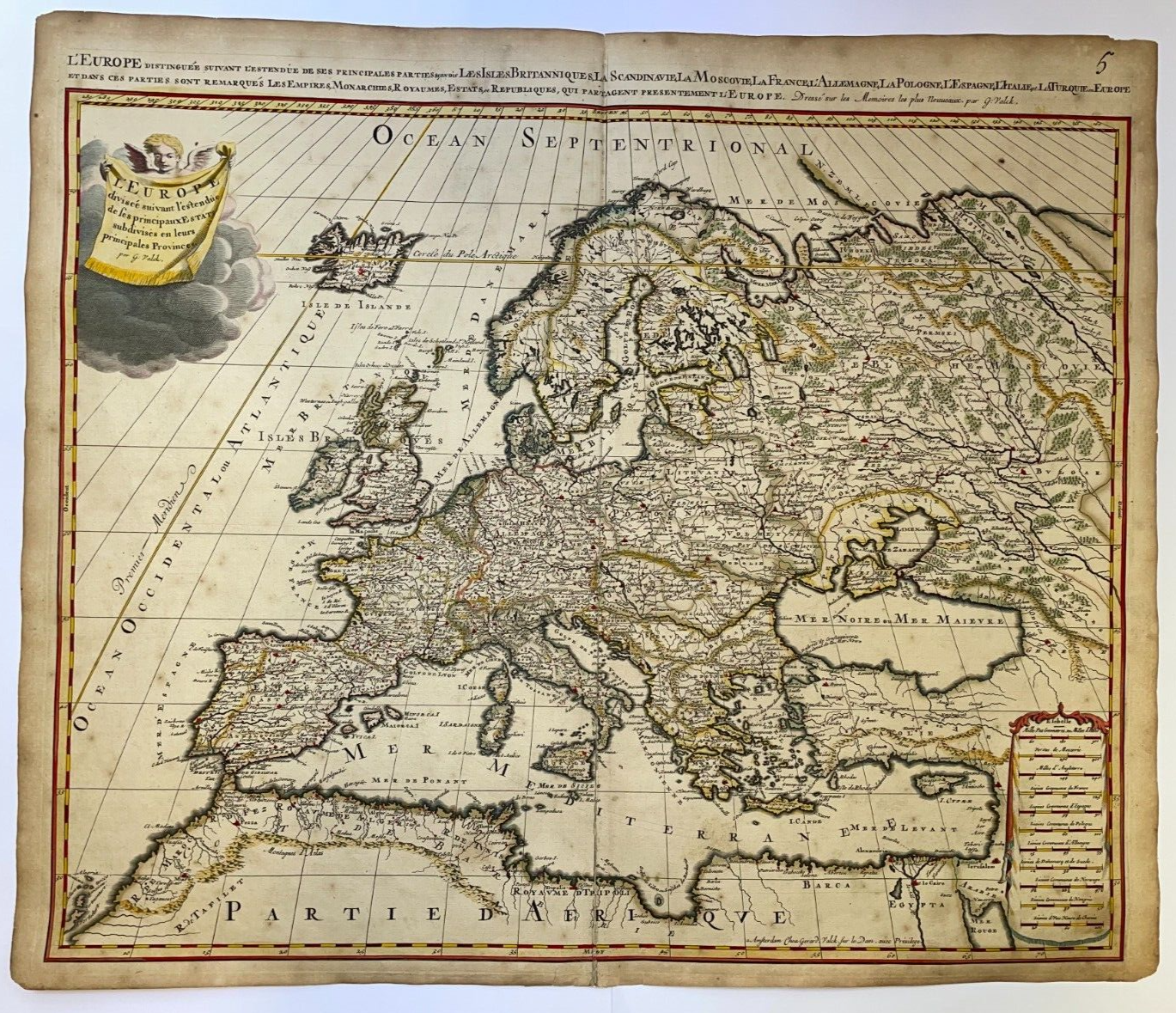 EUROPE c. 1700 GERARD VALCK LARGE ANTIQUE ENGRAVED MAP 17TH