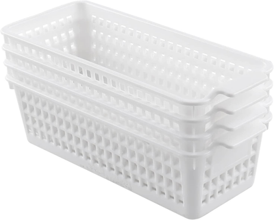 White plastic online storage baskets