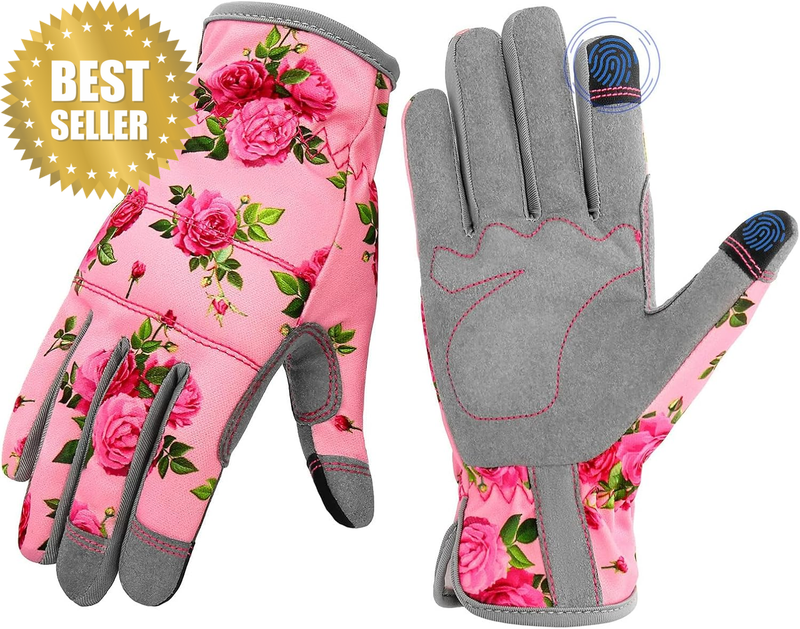 Leather Gardening Gloves for Women, Flexible Breathable Spandex, Thorn Proof Gar
