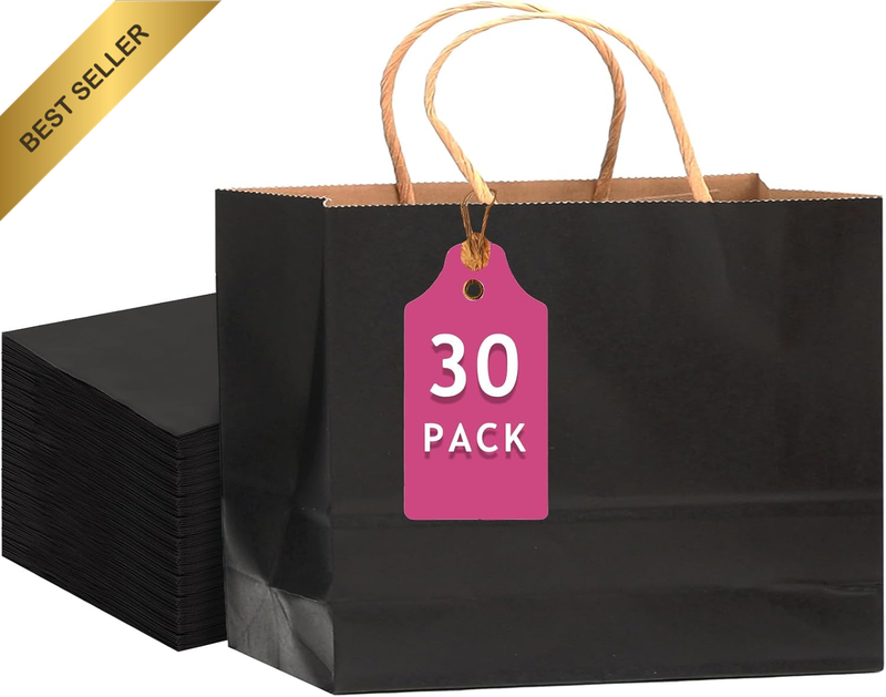 30-Packs Black Paper Gift Bags with Handles Bulk 12.6
