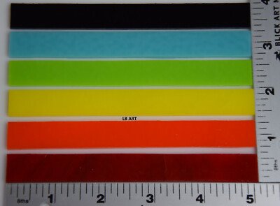 6 PIECES 1/2" x 5" OPAQUE RAINBOW COLOR STRIPS BULLSEYE 3mm THICK GLASS 90 COE