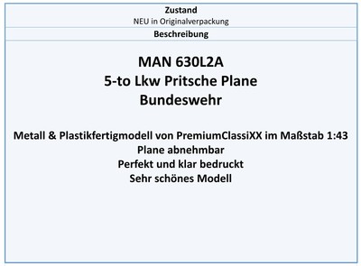 PCL47114 MAN 630 L2A 5to PritschePlane, Bundeswehr, Premium ClassiXX 143, NEU