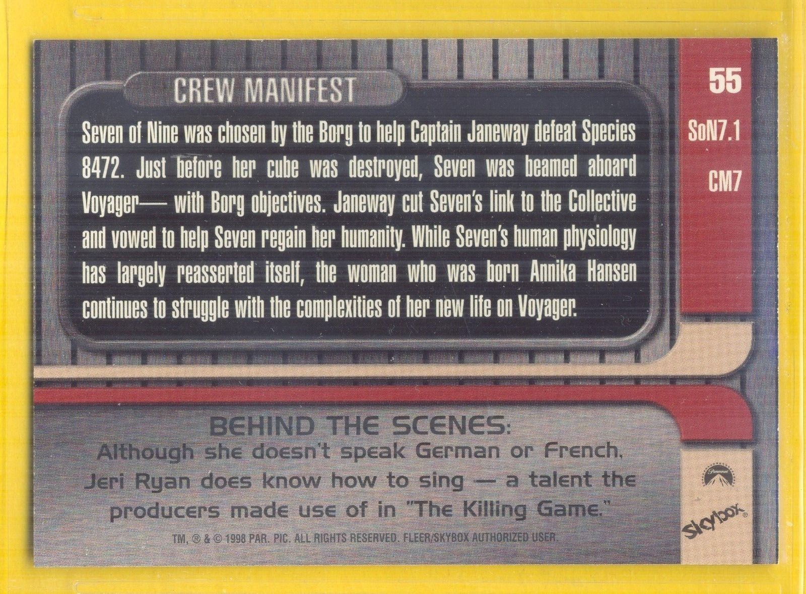 Jeri Ryan, Actress on 1998 Star Trek: Voyager Profiles Card #55. Free WW S/H