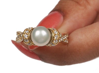 Pre-owned Vt Gems 14kt Yellow Gold With 3.25ct Natural Freshwater Pearl Igi Certified Diamond Ring