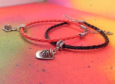Fire Helmet Thin Red Line Support First Responder Leather Charm Bracelet