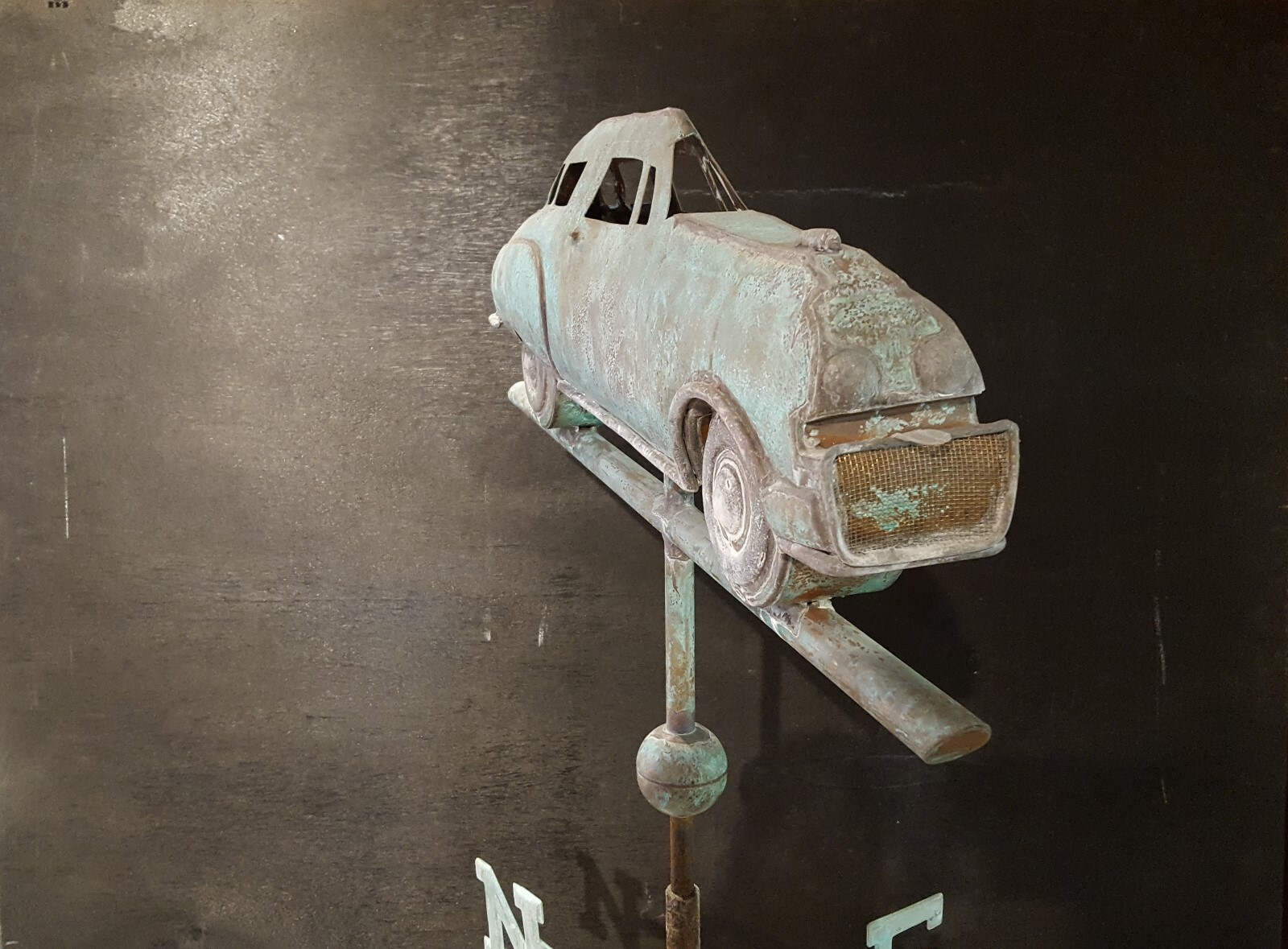 weathervane, copper, Studebaker, car, patina, hand made