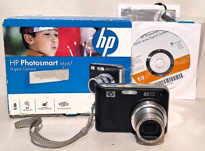 Vtg HP Mz67 8.0MP Digital Camera 6x Optical Zoom Tested w/ Box and Disc