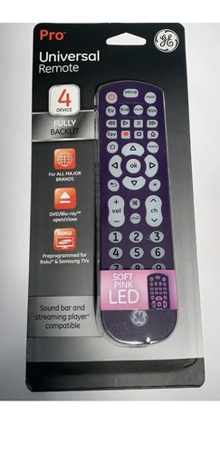 GE Pro Universal 4-Device Remote Control ~ Fully Backlit Soft Pink LED ~ New