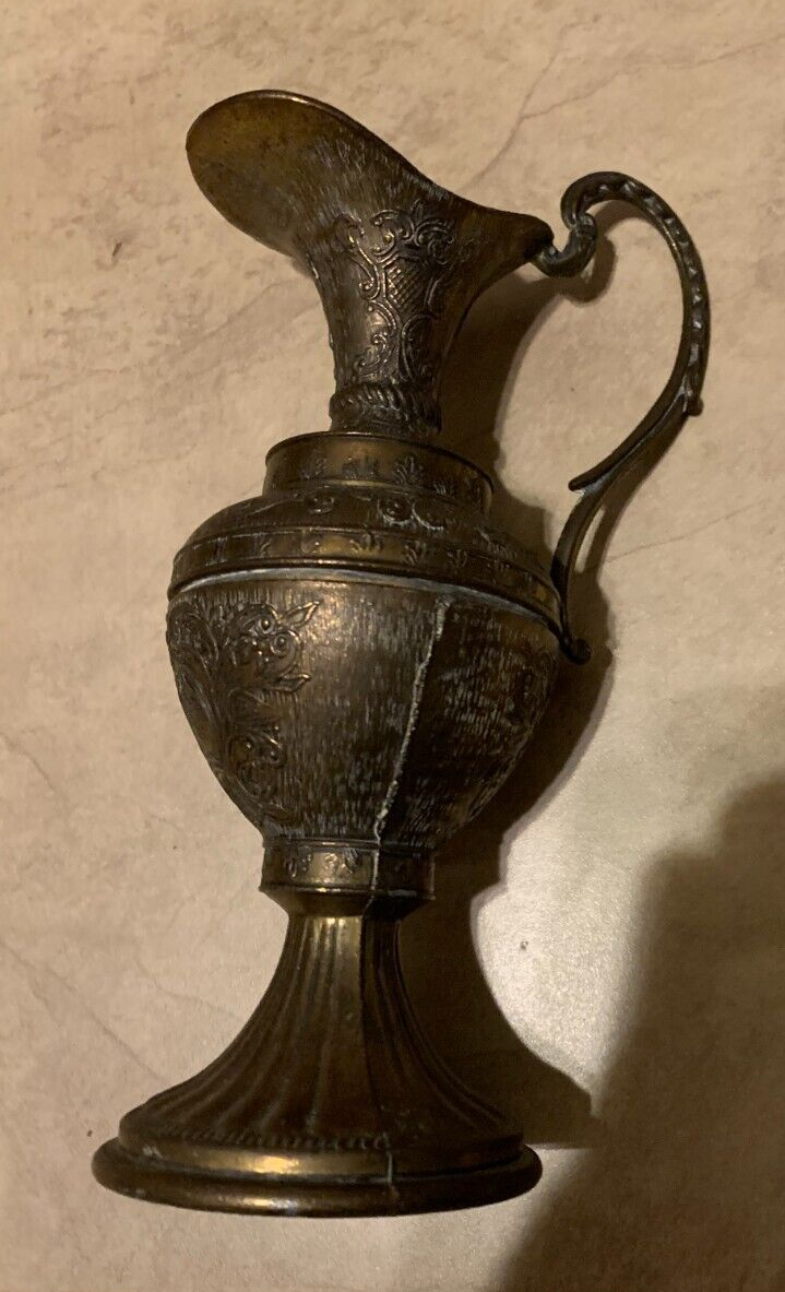 Vintage Vase Pitcher Italian Brass Italy Ornate 8
