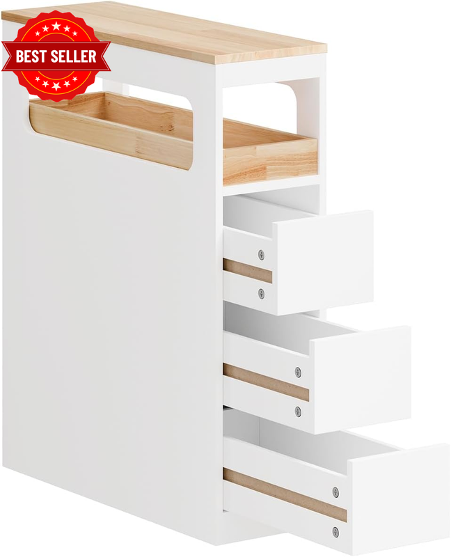 Narrow Bathroom Storage Cabinet with Wheels, Slim Toilet Storage Cart for Small 