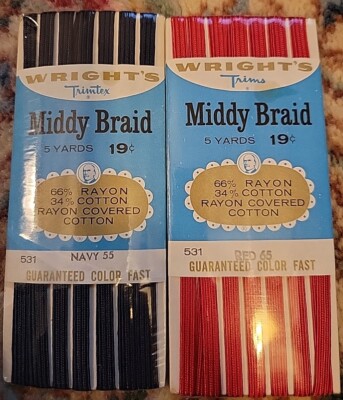 Vintage Wright's Middy Braid Trim, #531 ~ 2 Pkgs New Cond. Sewing Trim