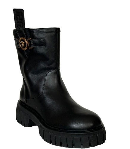 Pre-owned Versace $1300  Leather Black Leather Ankle Boots 9 Us (39 Euro) 1002863 Spain