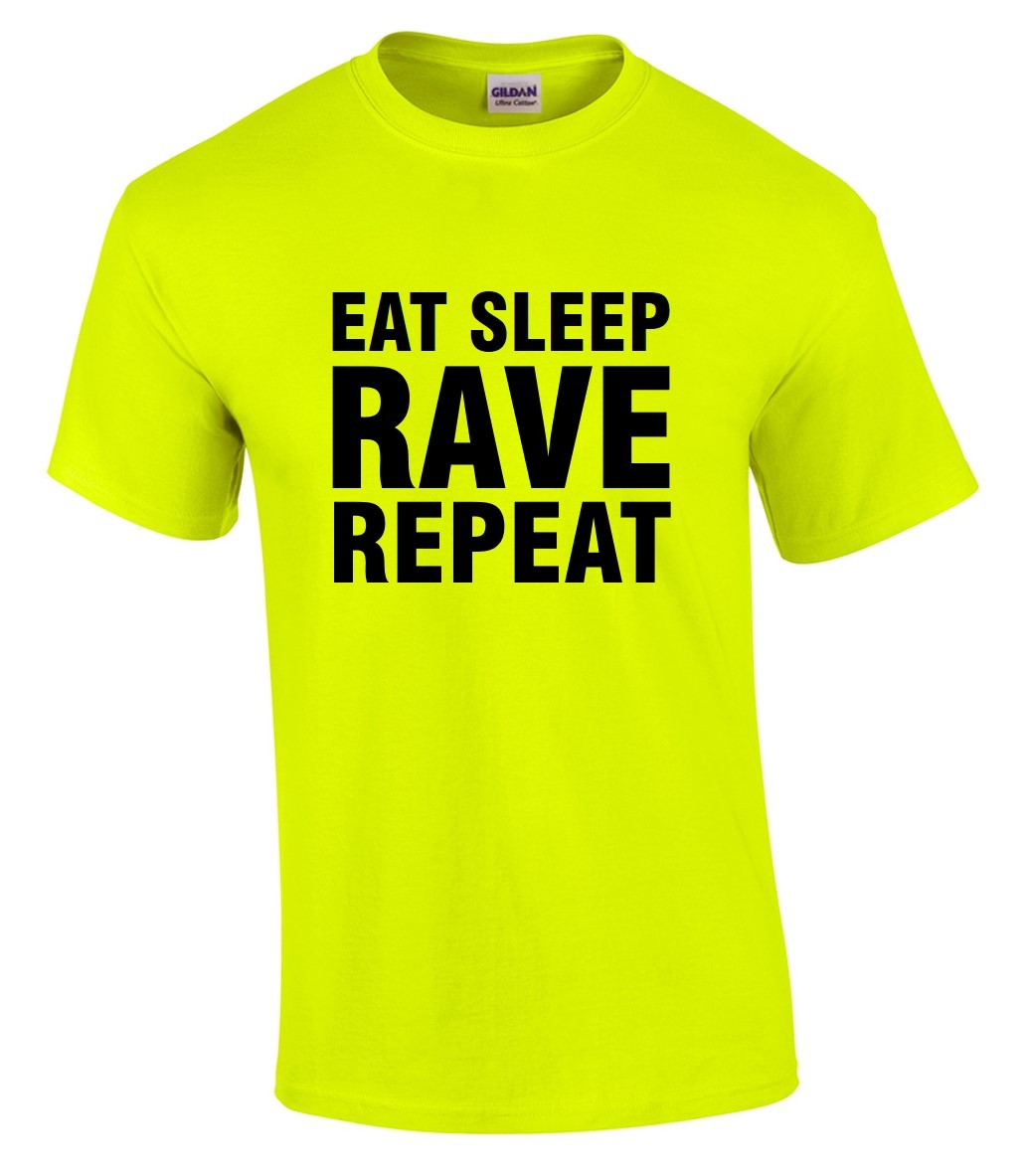 EAT SLEEP RAVE REPEAT Mens T-Shirt S-3XL Neon Printed Dance Party Top