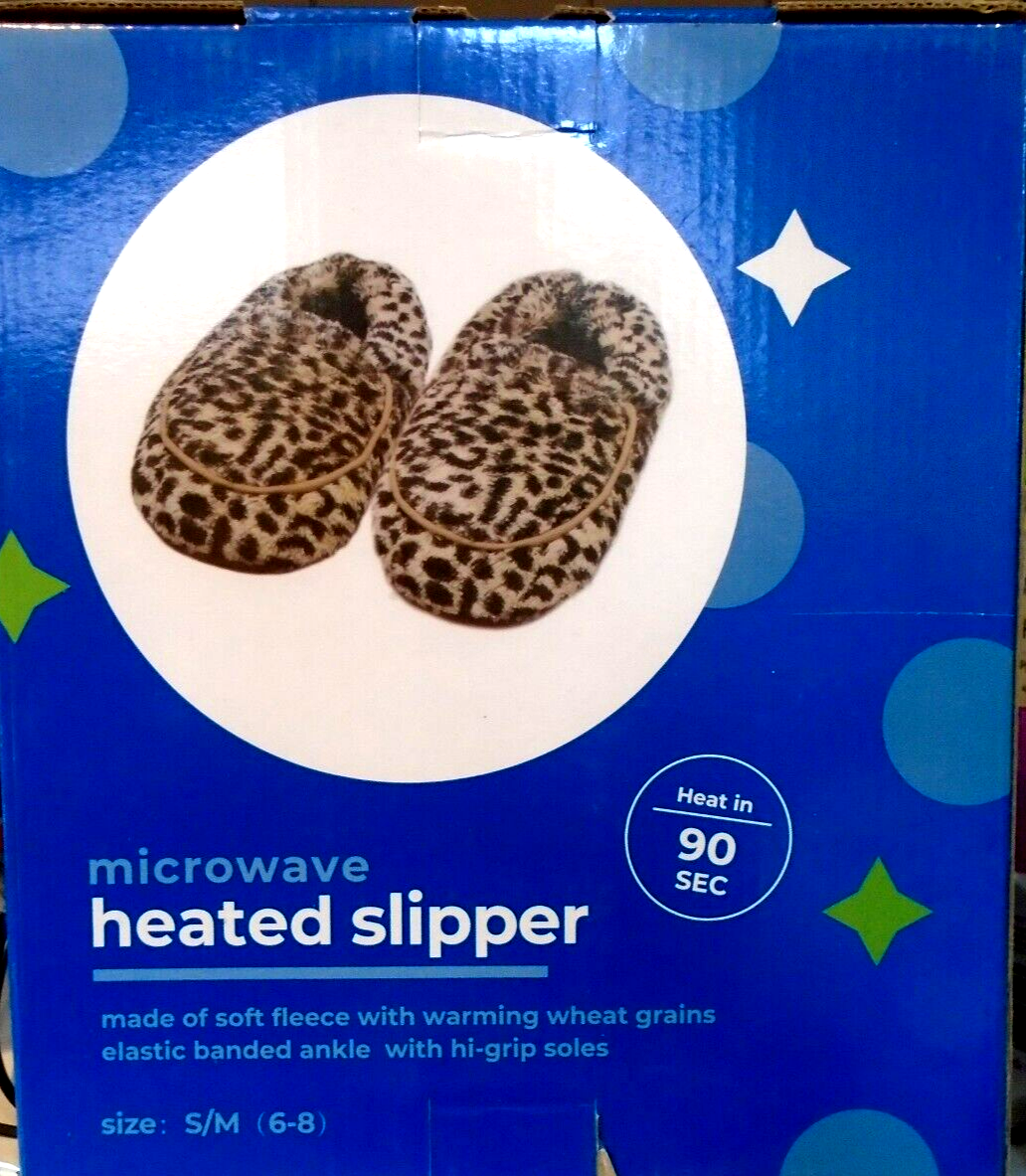 Warming MICROWAVE HEATED SLIPPERS S/M (6-8) Leopard print New In Box