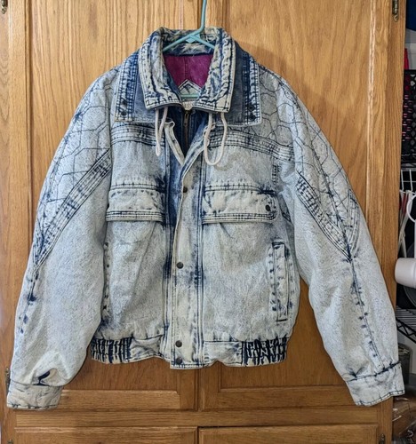 Vtg Expressions Acid Washed Heavy Blue Denim Jean Jacket