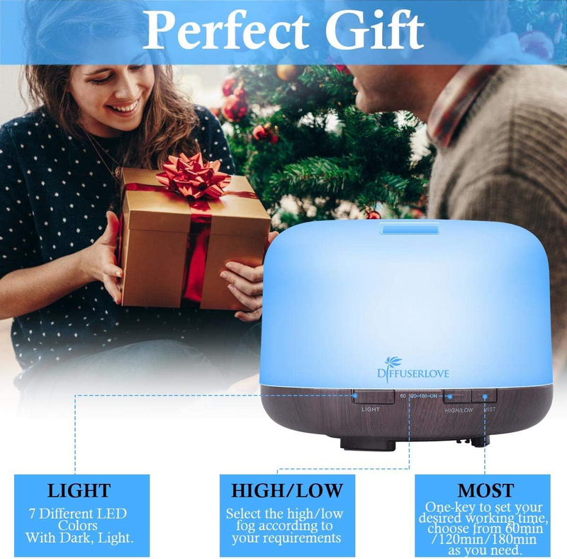 Essential Oil Diffuser 500ML Aromatherapy Diffuser Mist Humidifiers 7 Color LED