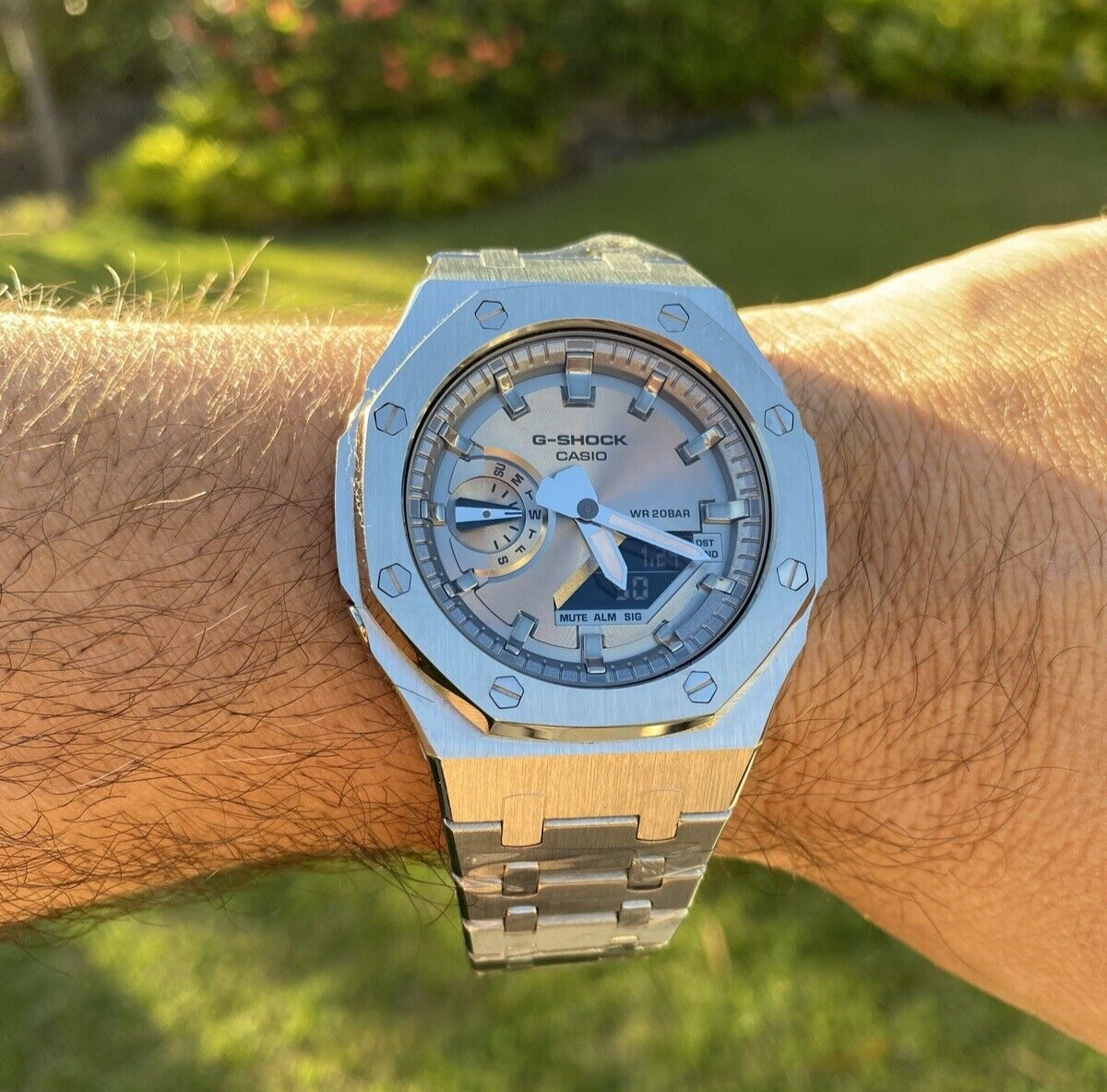 Pre-owned Casio G-shock Ga2100 Custom Mod All Silver Color