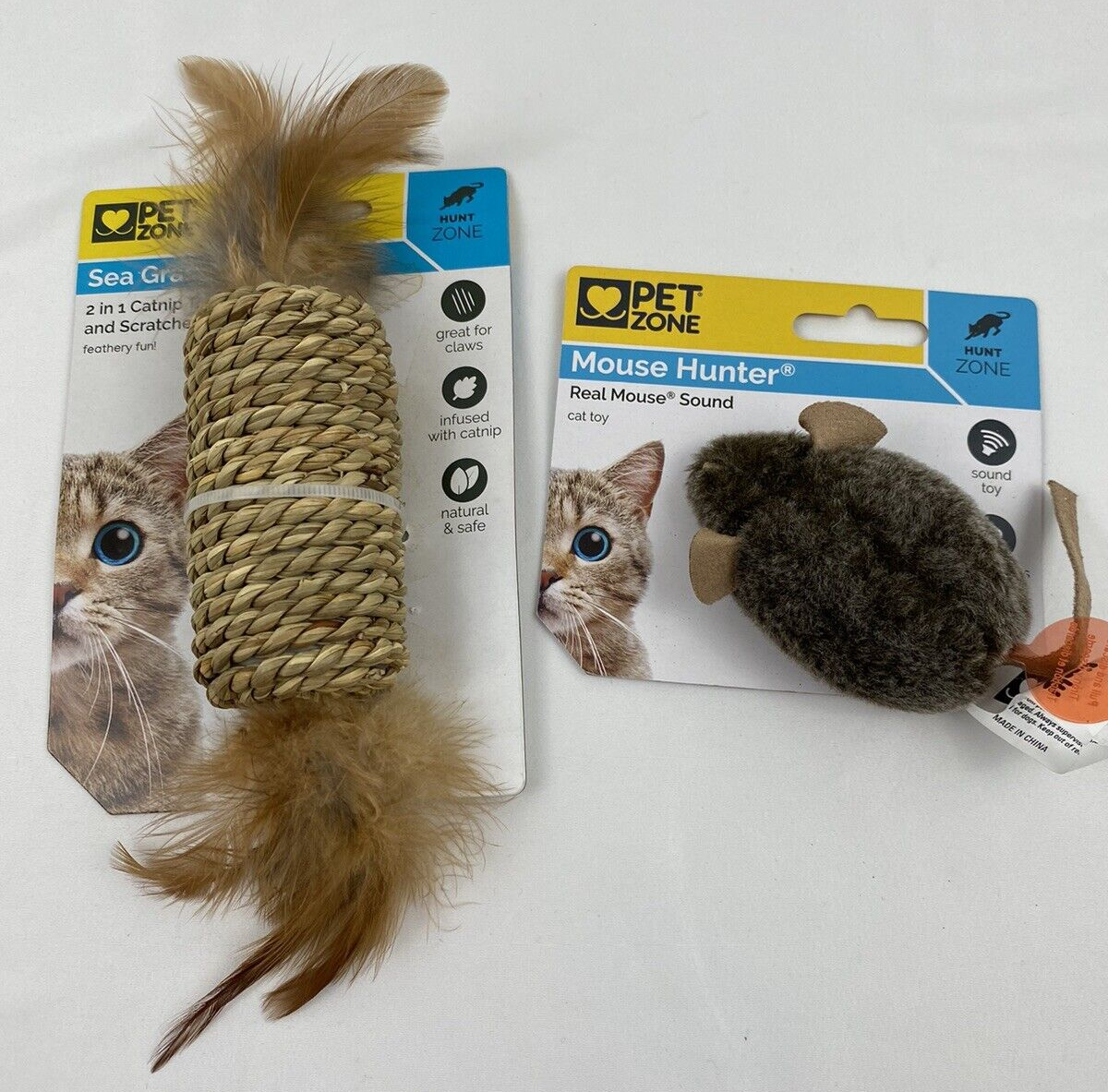 Pet Zone Natural Sea Grass Barrel Catnip/Scratcher & Mouse Hunter-Squeak Cat Toy