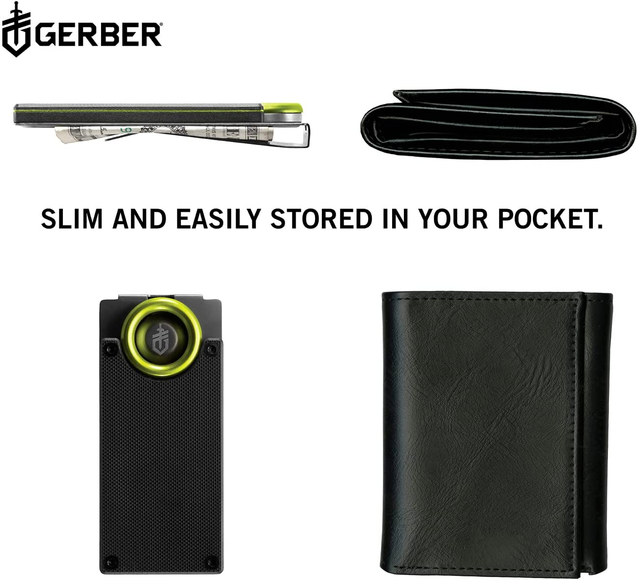 NEW Gerber Fixed Blade Concealed Pocket Knife Money Clip Credit Card Wallet G10
