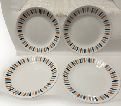 4 Corelle 6 3/4  Payden Bread Salad Dessert Plates Navy Light Blue Orange EX CON