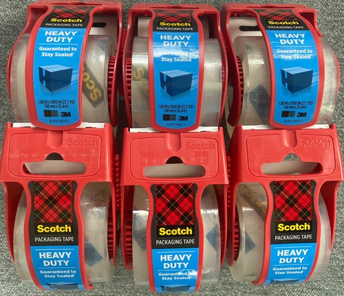 (6) Scotch Shipping Packaging Tape Heavy Duty W/Dispenser 27.7 YD Each Roll