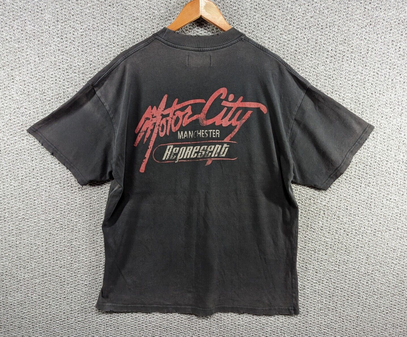 Represent Motor City Manchester Black Distressed Retro Designer T