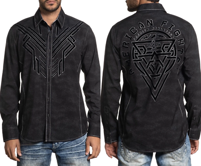 AMERICAN FIGHTER Men's Long Sleeve Button Down Shirt REFUTE Embroidered S-3XL