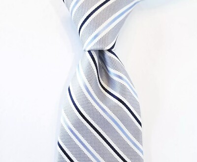 Lord & Taylor Classic Gray, Blue, Black & White 100% Silk Tie 3 1/8'' x 59''