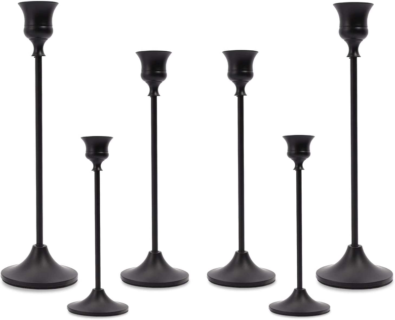 S Matte Black Tall Taper Candle Holder Set Fits 3/4 In