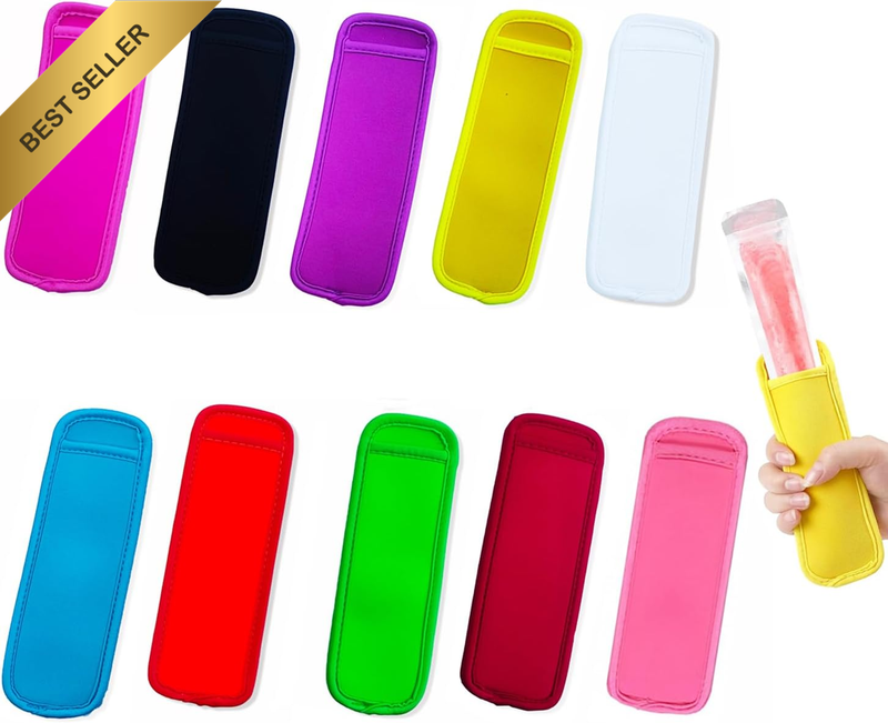10 Pcs Ice Pop Sleeves, Reusable Popsicle Bags, 10 Colors, Antifreezing Sleeves,