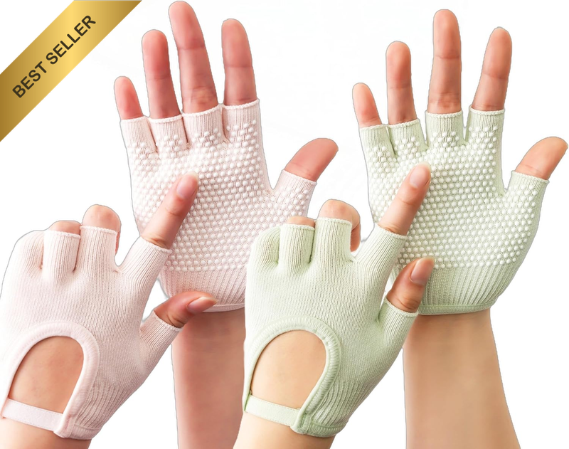Women'S Non-Slip Pilates Yoga Gloves - 2 Pairs (Pink & Mint) | Open Finger Backl