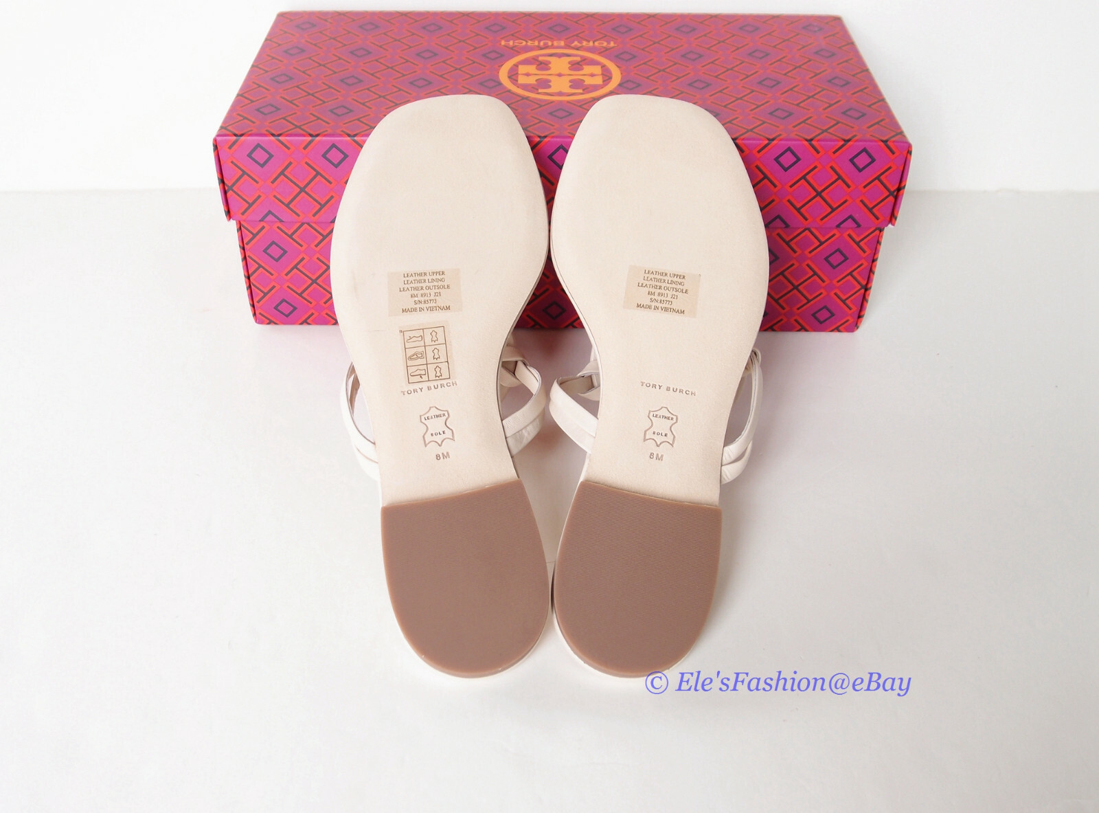 Pre-owned Tory Burch Jeweled Miller Leather Thong Sandal Brie Us 6.5 7 7.5 8 8.5 9 9.5 In Beige