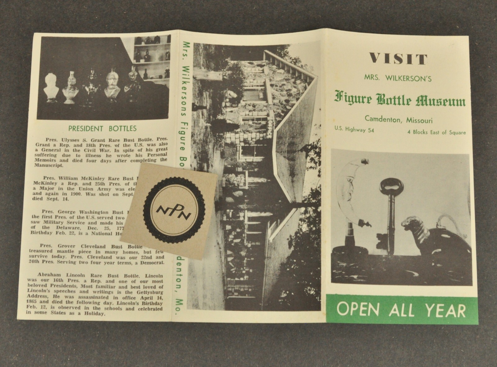 Vintage Figure Bottle Museum Mrs. Wilkerson's Camdenton Missouri Brochure