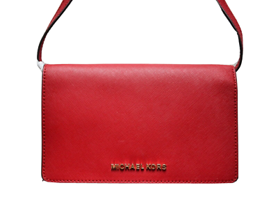 168 New Auth MICHAEL KORS Scarlet Red JET SET Crossbody X BODY CLUTCH Bag