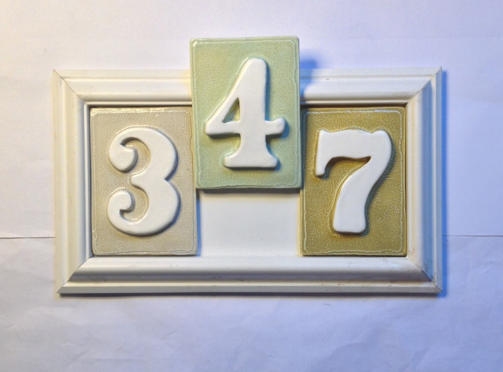 House number plaque outdoor address. Weatherproof - handmade tiles. Applewood