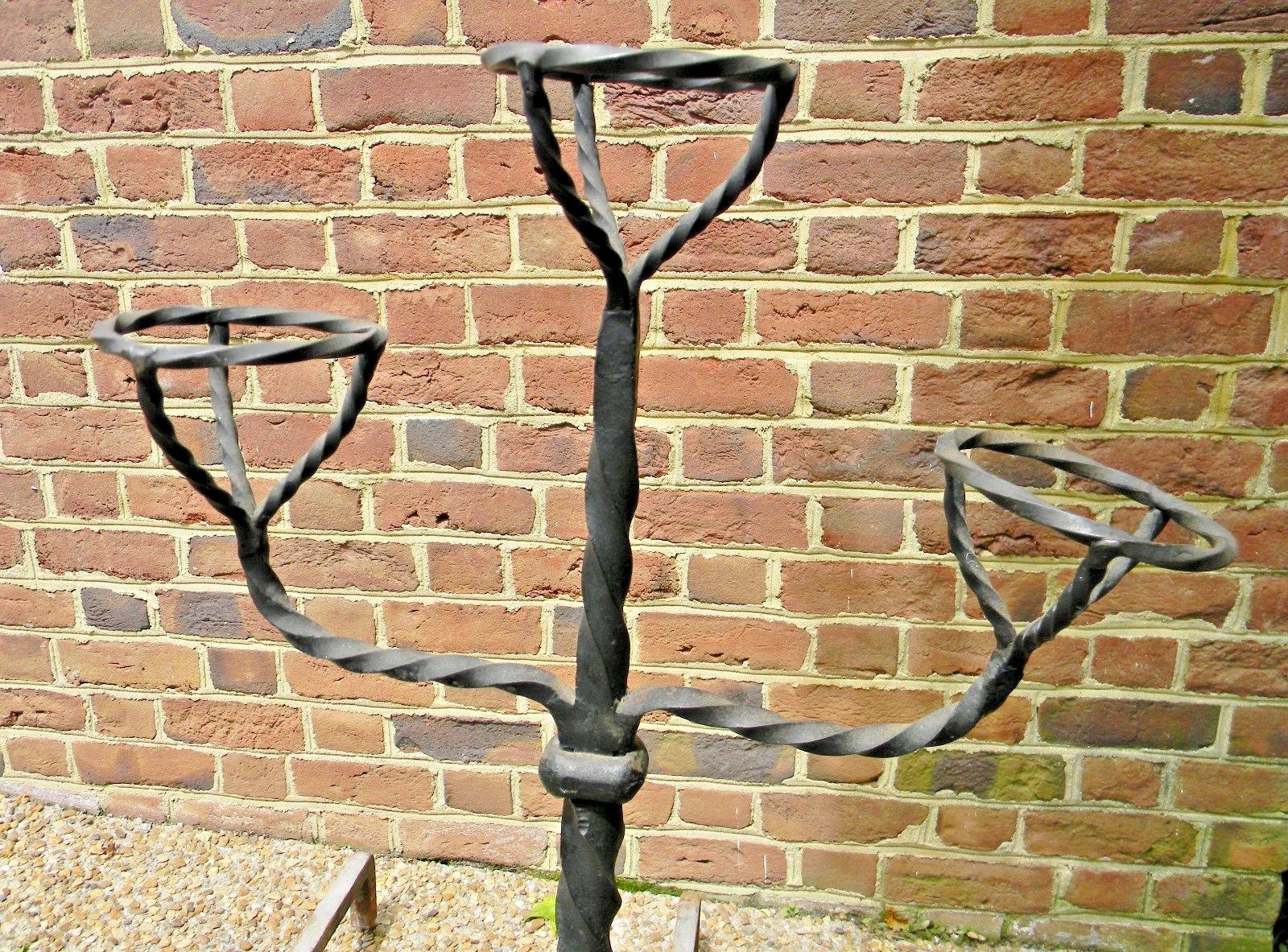 Antique Hand Wrought Iron Andirons with Warming Cups