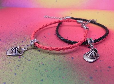 Fire Helmet Thin Red Line Support First Responder Leather Charm Bracelet