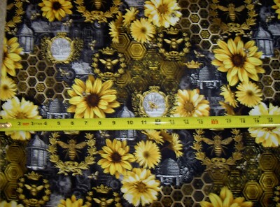 Queen Bee Bees Apian Sunflowers CD1351 Black Timeless Durable Cotton Fabric